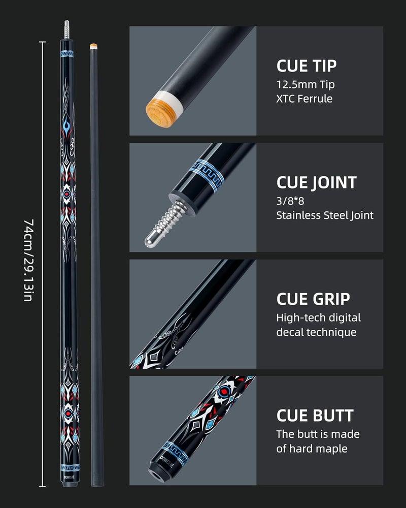 CRICAL Carbon Fiber Pool Cue Stick 58" Billiard Cue Sticks Professional Low Deflection Pool Sticks with 3/8 * 8 Pin Joint and 12.5mm Tip - Image 3